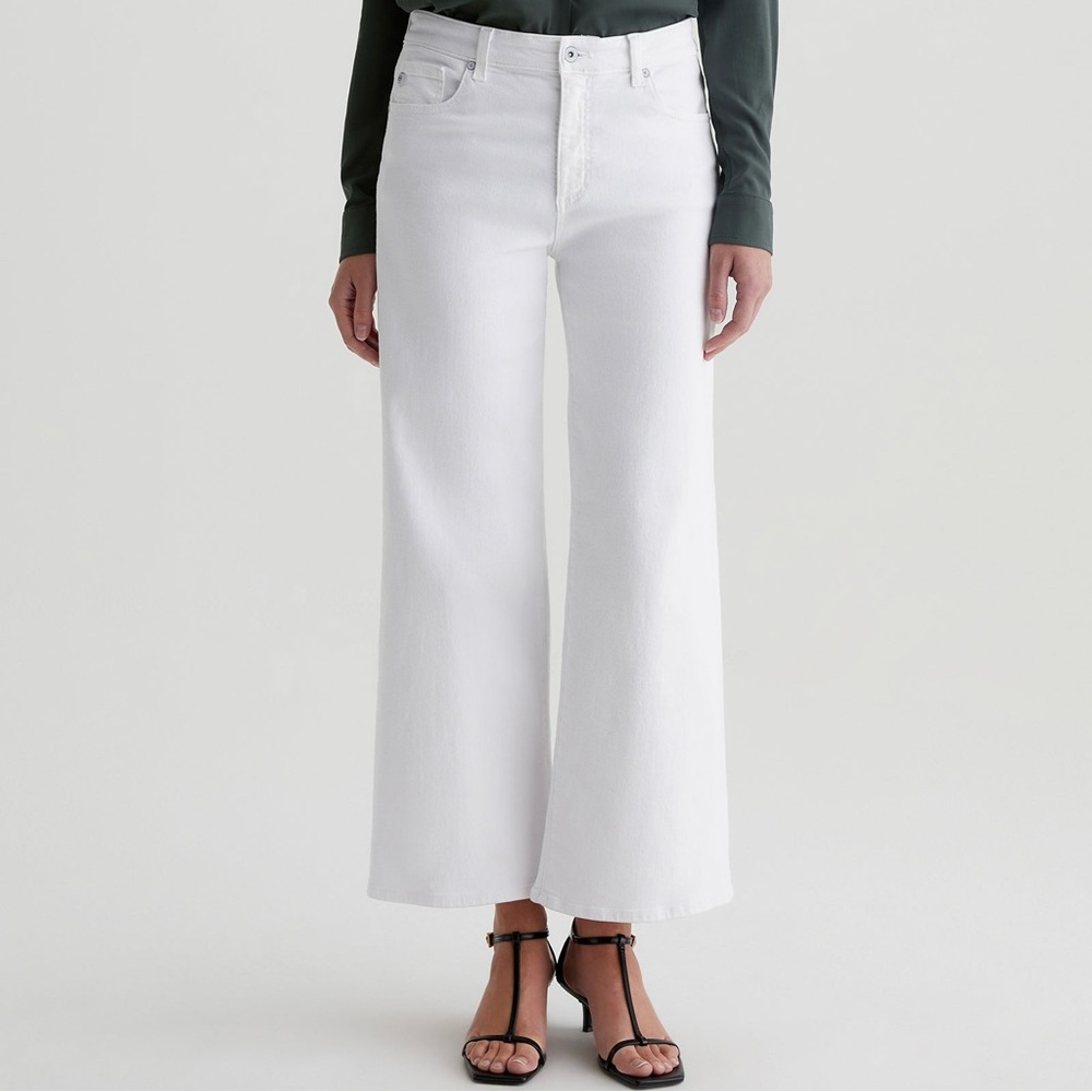 NWT AG Saige Wide Leg Frayed Hem Crop White Could Soft Denim 27